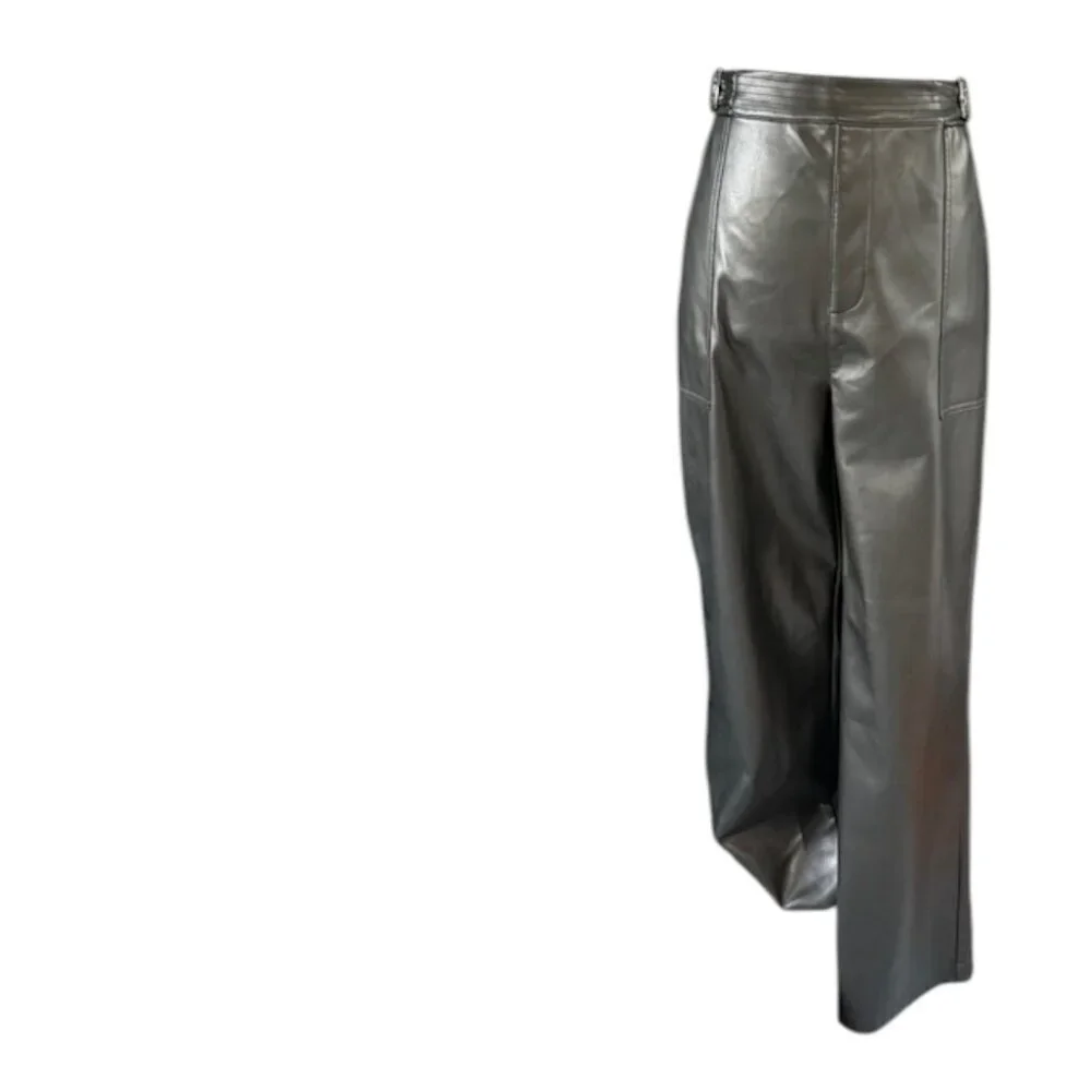 Bar III Faux-Leather Pants Black Adjustable Waist Wide Leg Pocket XL MSRP$99 NWT - Picture 2 of 14